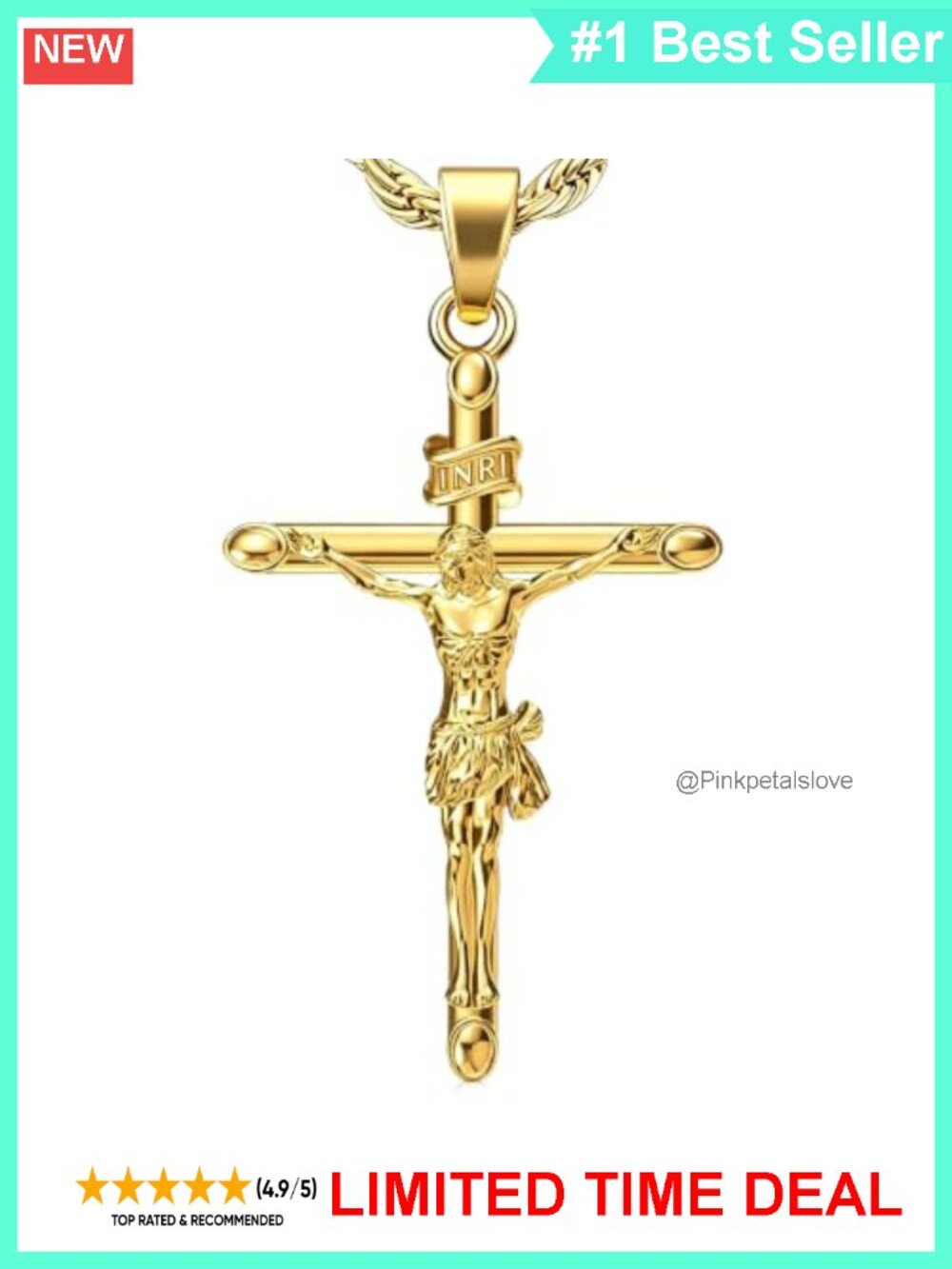 14K Gold Plated Crucifix Pendant 3D Jesus Cross Charm Religious Gift
